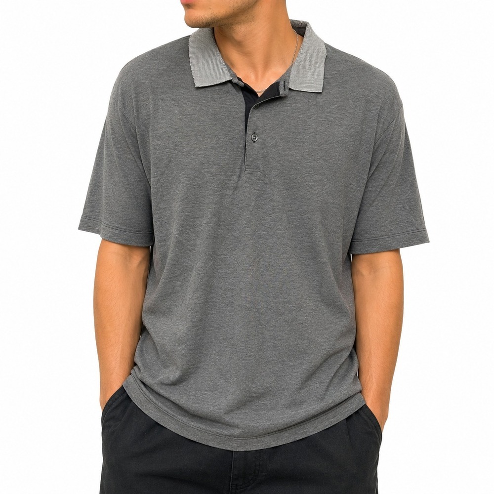 Theory Atlas Pique Mens XL Polo Shirt Gray Baltic White Contrast Collar 2 Button